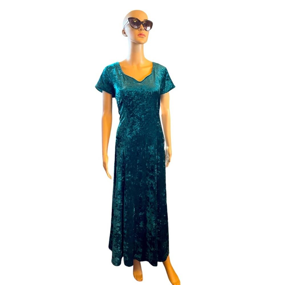 VTG Styleworks Long Dress Womens L Emerald Green Crushed Velvet